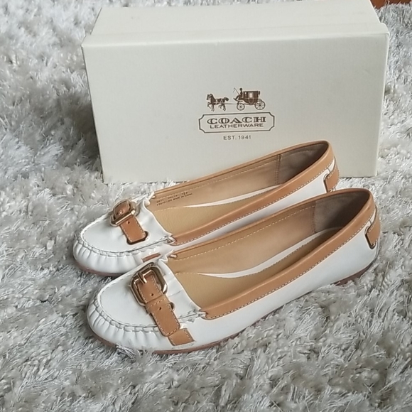 Coach Shoes - NWB Coach White and Tan Loafers